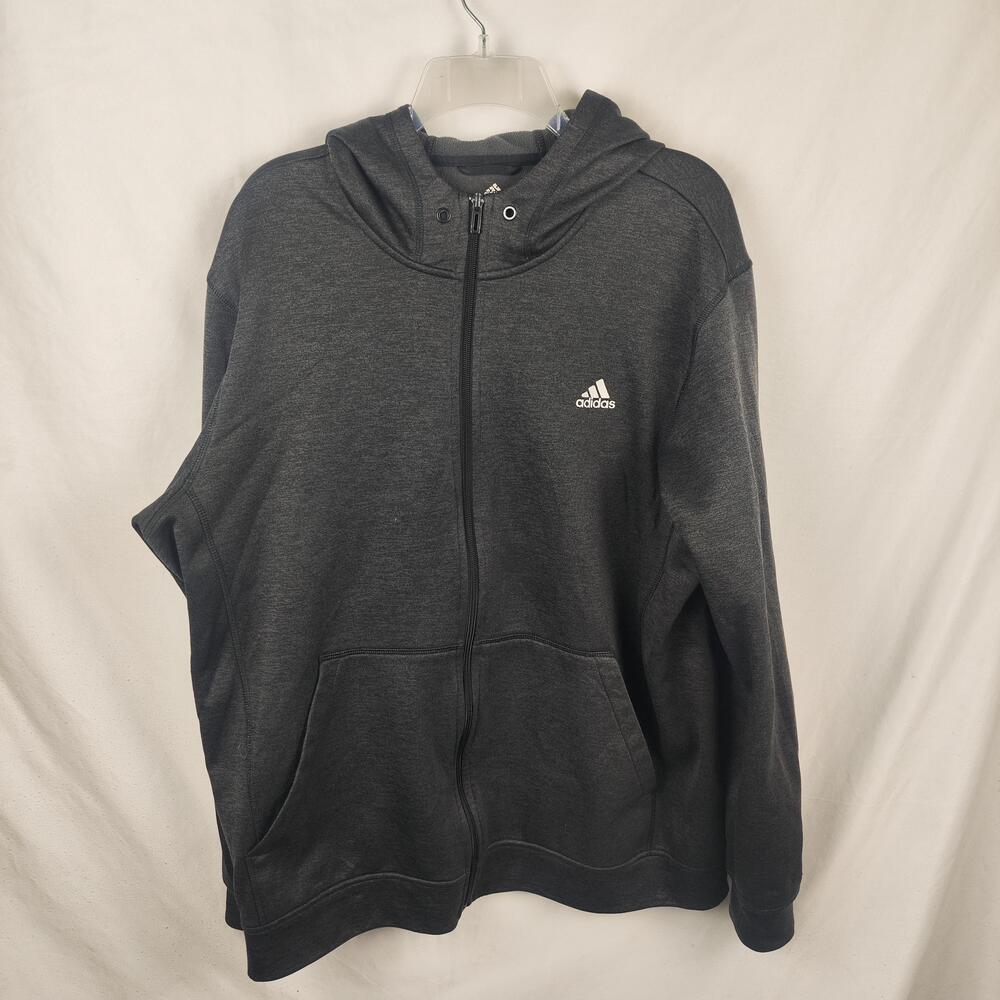 Adidas Hoodie Mens XL Gray Full Zip Fleece Sweatshirt Climawarm Logo Athletic